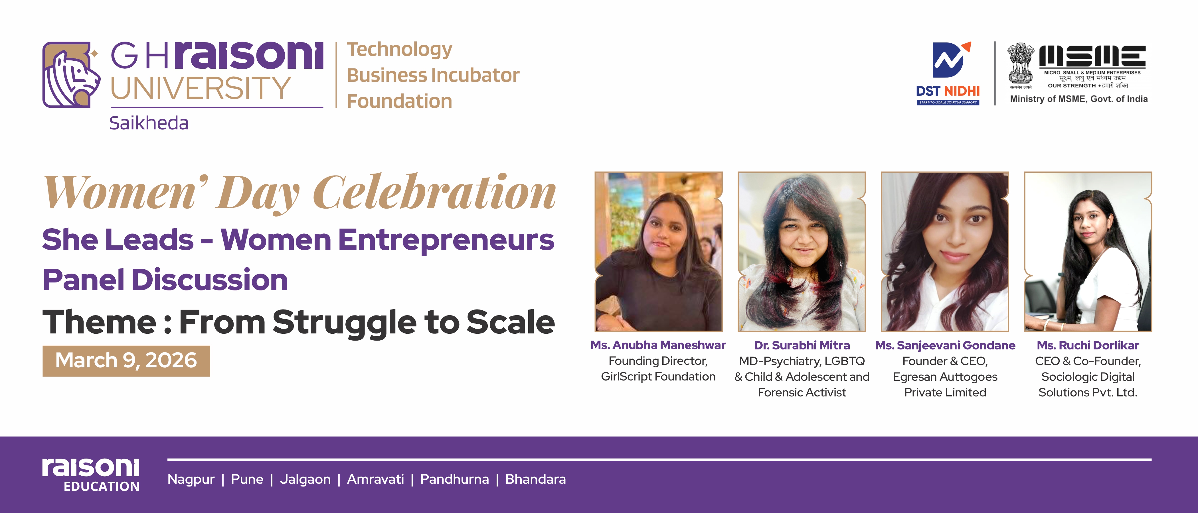 She Leads: GHRU Saikheda and TBI Foundation Host Powerhouse All-Female Panel on Entrepreneurship